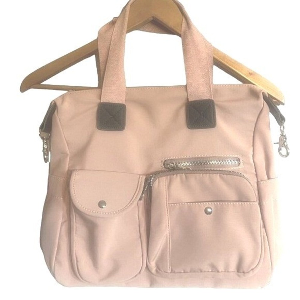 Yunyang Tote Shoulder Bag Pink Multi Pocket Removable Strap‎ Zipper 12 X 12 X 5"